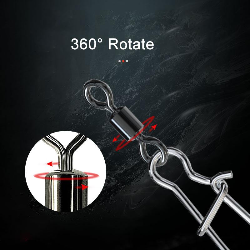 50PCS Fishing Bearing Rolling Swivel Solid Ring Squid Jig Lure Swivels Fishing Connector Snap Accessories Stainless Steel