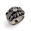 Used [silver KYASYA] Stainless Steel Floral Ring with Stone Gold Silver GP Gold Cross Presence Heavy Men's Ring Thick Stiff Wide Men's (Silver, Size