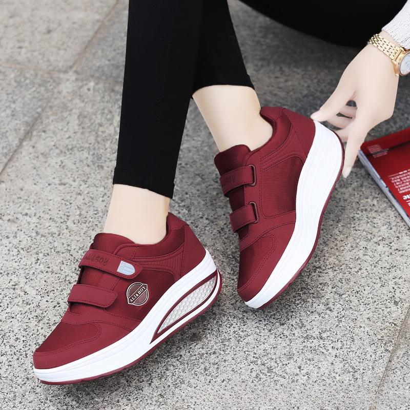 

Women s Swing Sneakers Wedge Platform Toning Sports Shoes for Woman Thick Sole Breathable Fitness Rocking Mom Shoes 35 красный
