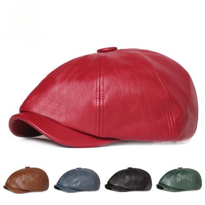 Leather Octagonal Cap Ms. Leather Cap 2020 Literary Youth Beret PU Hat Men's Retro Painter Hat
