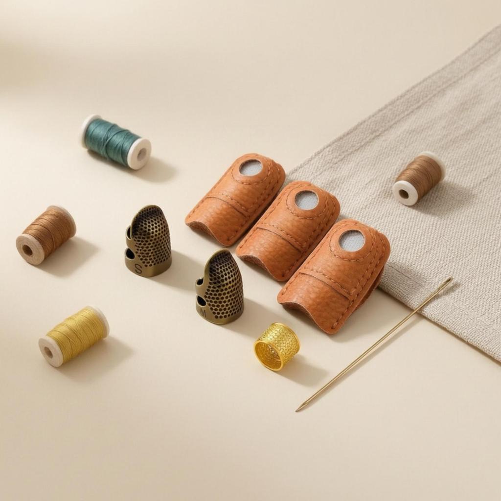 8 Pieces Thimble Assortment Adjustable Leather Guarding Finger Cap for Quilters,