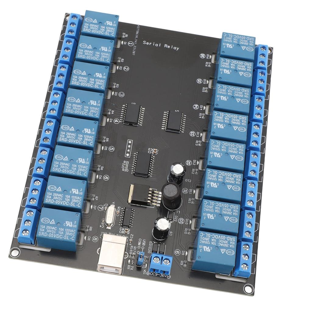 16 Channel Relay Board USB Serial Port Control Switch SPDT Relay Module for ON OFF Electrical Equipment 7‑38V