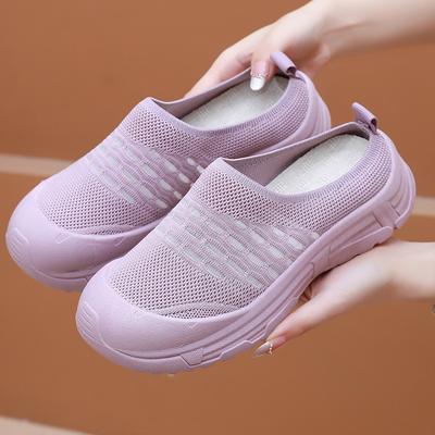 Fashion Summer New Women's Mesh Cloth Shoes Breathable Soft Sole Casual Half Slippers Cloth Shoes Women Wear-resistant Soft Sole Shoes