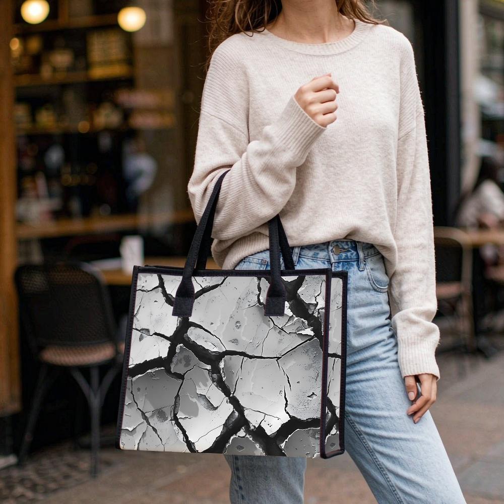 Cracked Pattern Tote Bag Casual Shoulder Handbag for Daily Use