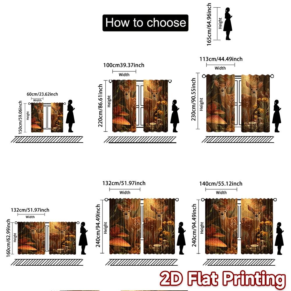 2 Stück, 2D-FLACHDRUCK Vorhänge (Ohne Stange) Forest Fawns Weihnachtsferienvorhänge mit Digitaldruck Polyestervorhänge