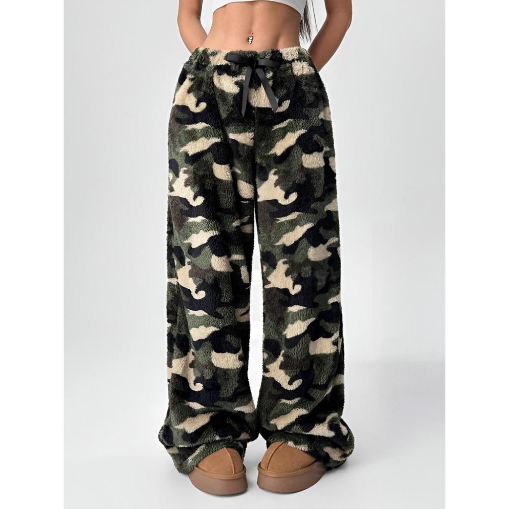 Freizeithose, Leopardenmuster, Lange Hose, Weitbeinige Hose, Warme Hose, Lockere Passform, Elastischer Bund, Bequem, Leicht elastisch