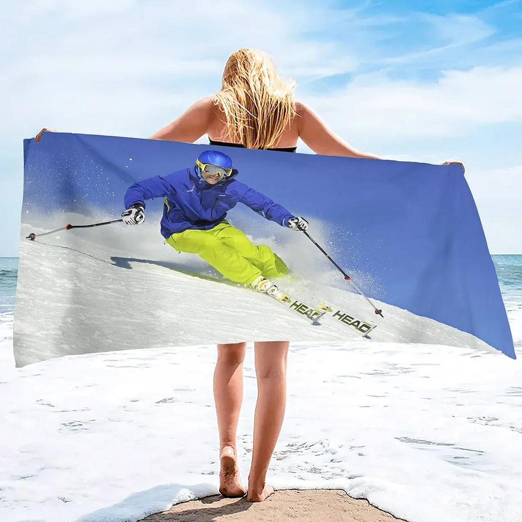 Beach Towel, Ski Print Beach Towel Oversized,Sand Free Microfiber Beach Towel Lightweight,Super Absorbent Pool Towels for Adults