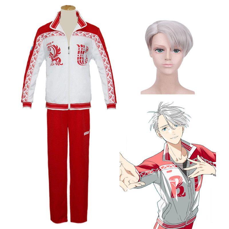 On Yuri Ice Viktor Victor Nikiforov Cosplay Sport Jersey Jacket Wig Pants