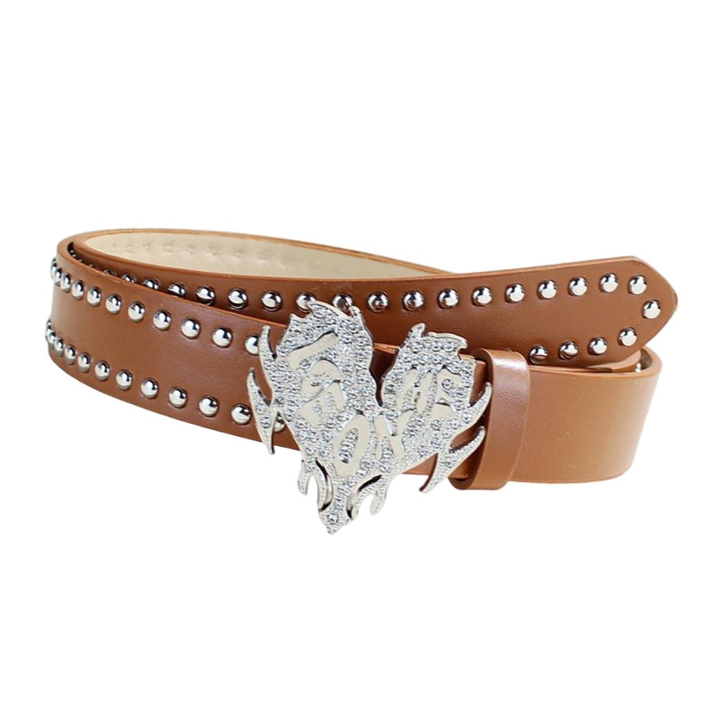 Punk PU Leather Belt with Heart Buckle Rivet Studded Belt for Female Cool Waiststrap for Pants Jeans Simple Waist Decors
