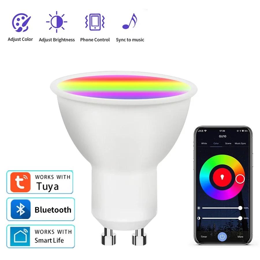 Tuya Bluetooth Smart LED Bulb GU10 Ceiling Lamp RGB Dimmable Spotlight Downlight Smart Life App Control For Bedroom Living Room