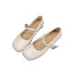 Retro Mary Jane Shoes Women's Spring and Autumn New Versatile Single Shoes Light Mouth Silver Small Leather Shoes Doudou Shoes