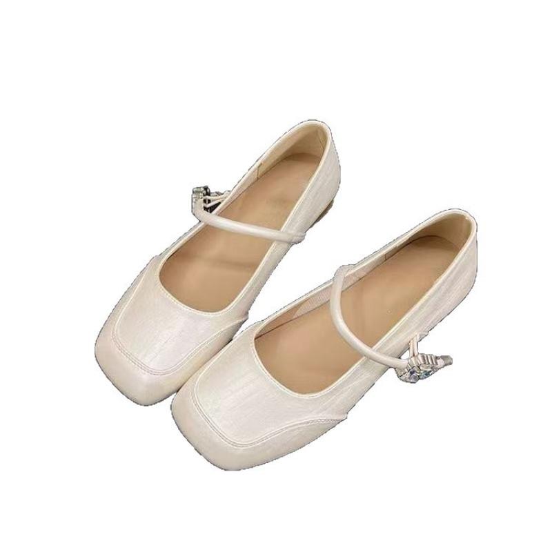 Retro Mary Jane shoes women's spring and autumn new versatile single shoes light mouth silver small leather shoes Doudou shoes