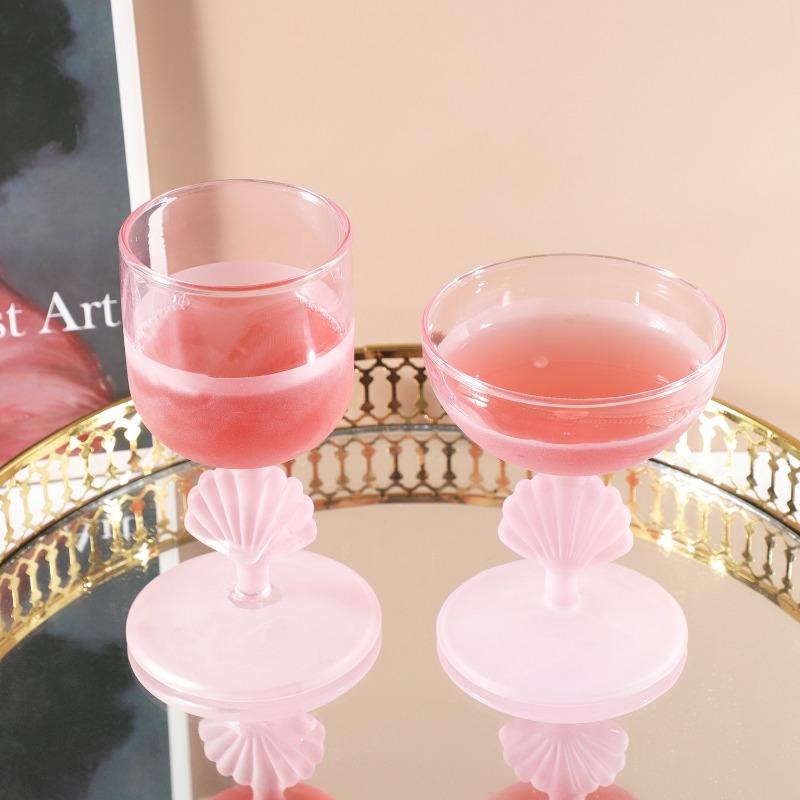 High-value Pink Frosted Shell Niche Glass Cocktail Glass, Personalized High-end Girls Glass Wine Glass