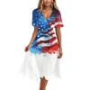 Women’s V Neck Short Sleeve Midi Dress with Star and Stripe Print High Waist Flowy A Line Summer Dress for Casual or Holiday Wear
