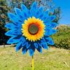 3-stöckiges Sonnenblumen-Windrad in leuchtendem Gelb und Blau für den Außenbereich