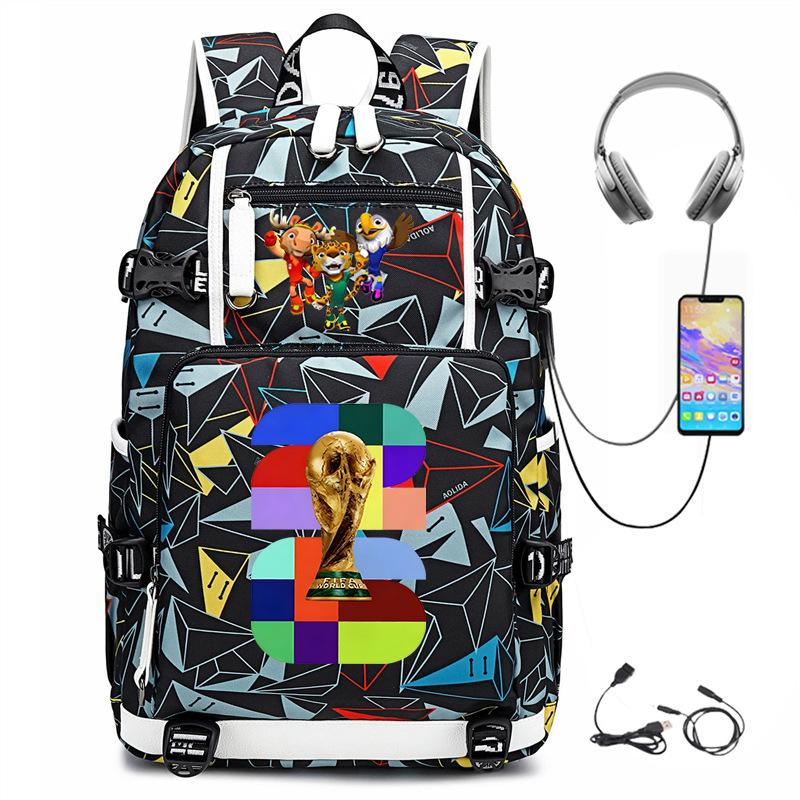 2026 Svetový pohár Potlač Študentský batoh Veľkokapacitný Vonkajší cestovný batoh USB nabíjanie Batoh na notebook Trendy