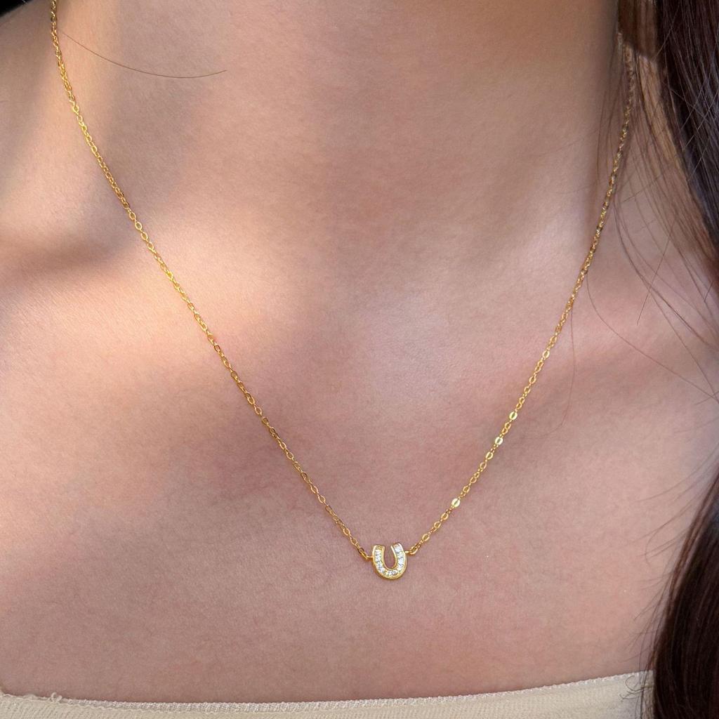 18K Gold-Plated S925 Sterling Silver Horseshoe Necklace - Women’s U-Shaped Mini Exquisite Clavicle Chain