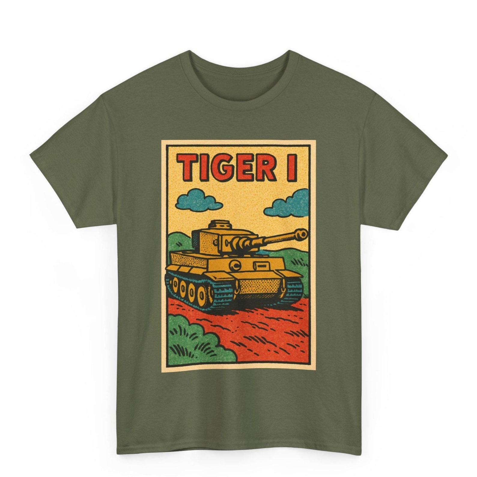 Tiger I Tank T-Shirt: Retro Comic Style WWII German Panzer Tee L