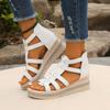 New Summer Sandals Women's Soft Leather Wedge Heel Rhinestone Platform Roman Sandals Elegant Hollow Fashion Women