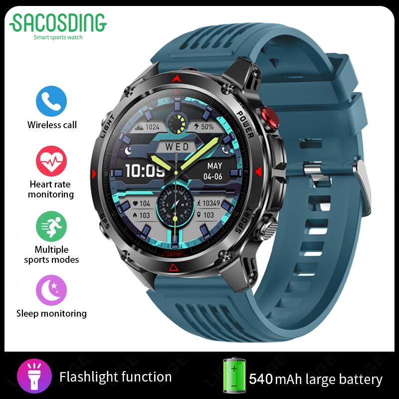 SACOSDING Military Outdoor Sports GPS Smartwatch LED Flashlight 540mAh Battery IP68 Waterproof Compass Bluetooth Call For Xiaomi