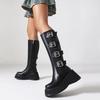 Autumn and winter new Spice Girl Sweet Cool Wind Medium Tube Martin Boots Women's Black Boots Tall Knight Boots Thick-soled Long Boots 
