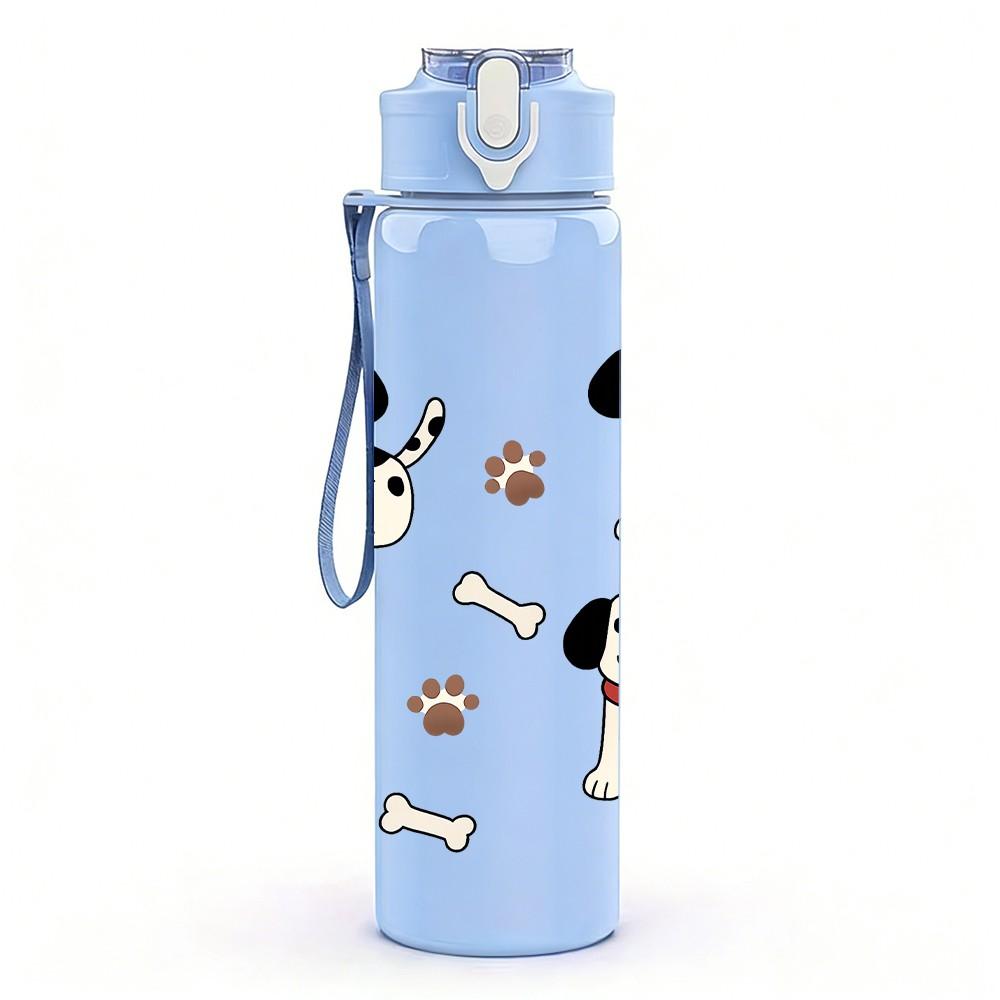 1PC Multi Puppy Dog Face Cartoon Pattern Print 750ml Color Plastic Sports Water Bottle Leakproof Flip Straw Lid Suitable for Sports Office Home Use