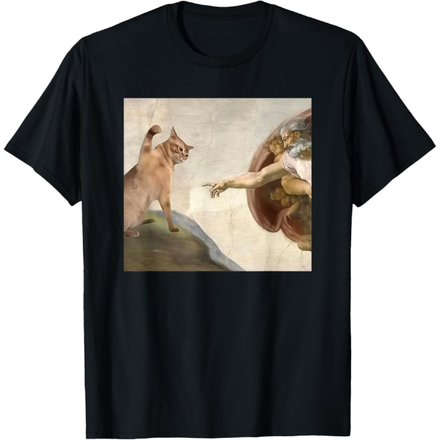 iFreya Funny Cat God Creation of Adam Meme Jesus T-Shirt XXXXXL разноцветный