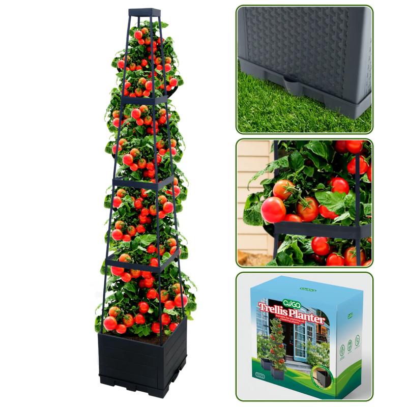 44.8" Extra Tall Self-Watering Tomato Planter 2-in-1 Indoor Outdoor Heavy Duty Plastic Garden Planting Box