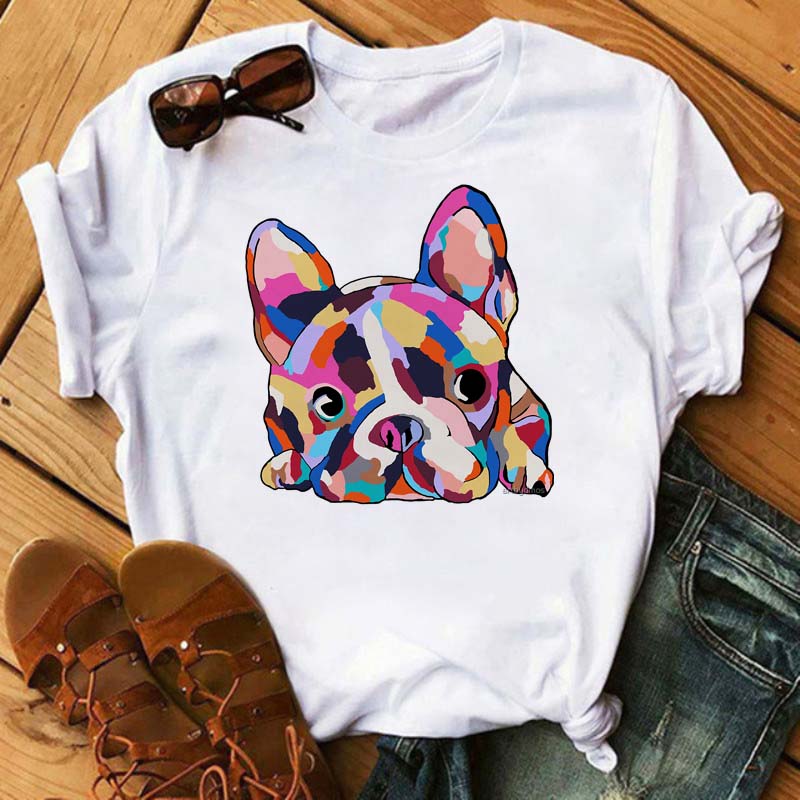 Cute French Bulldog T-shirt Animal Harajuku Print Pattern Shirt Fun French Bulldog Short Sleeves Animal Lover Tshirt dog mom Tee