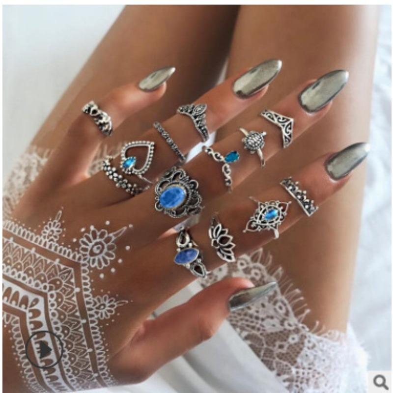 New European and American vintage ring set Water drop geometric women's joint tail ring