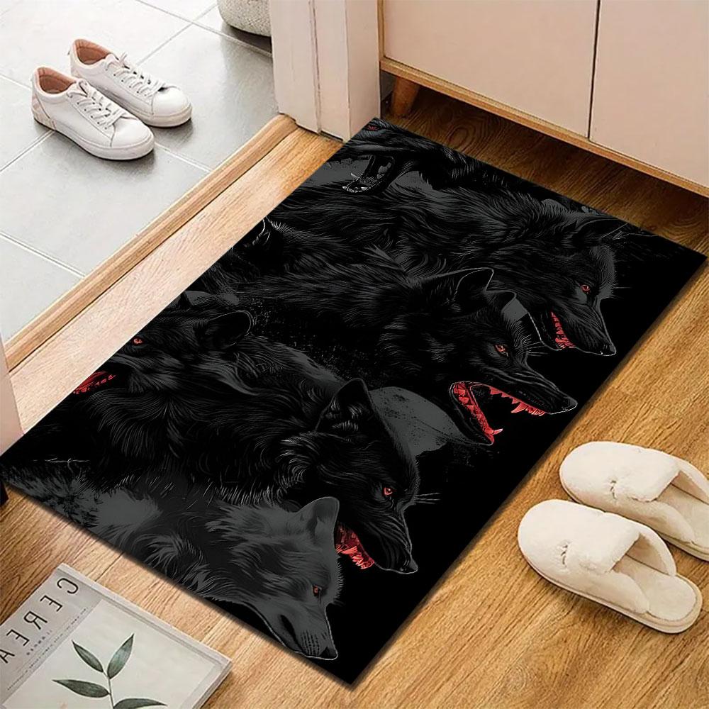 "Fierce Black Wolves with Red Eyes" Patterned Carpet, Suitable As a Non Slip Play Mat for the Living Room and Bedroom Sofa
