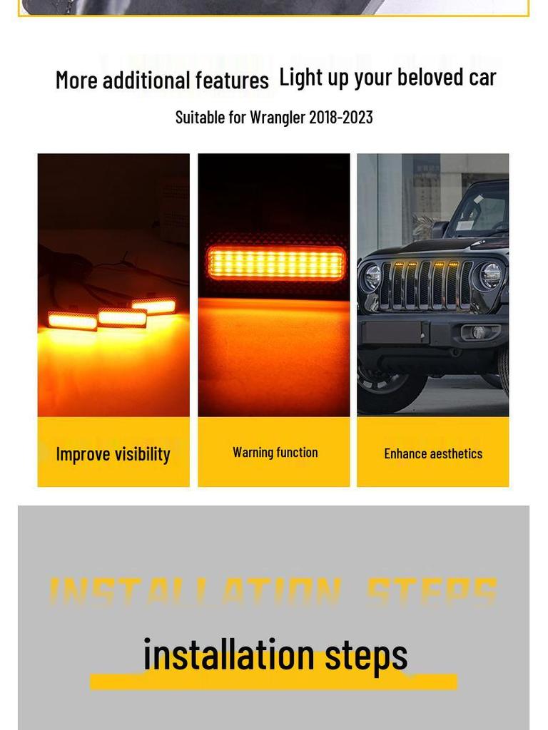 RGB Daytime Running Yellow Grille Light for Jeep Wrangler JL 2018-2023 (App-Compatible)