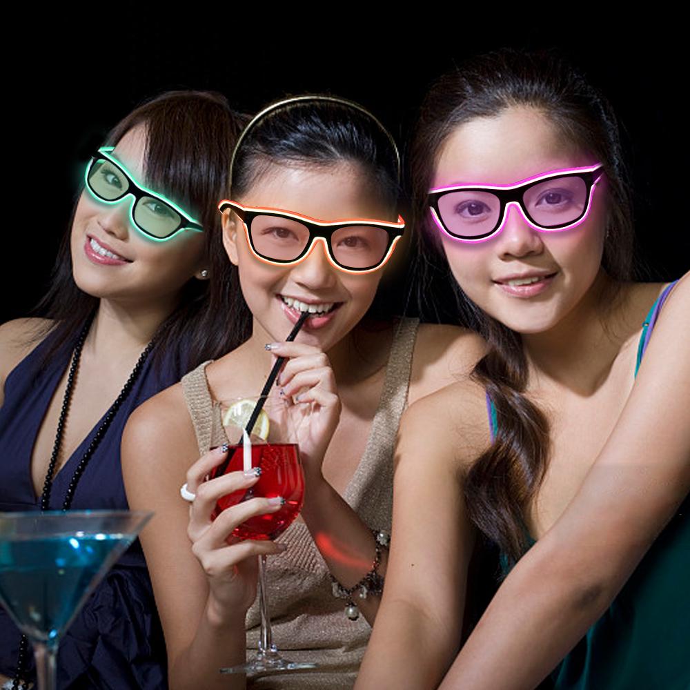 LED-Brille 20 Farben Optional Leuchtend El-Draht Neon Rave-Brille Funkelnd Leuchtend Party Club Feiertag Bar Dekorative Brille