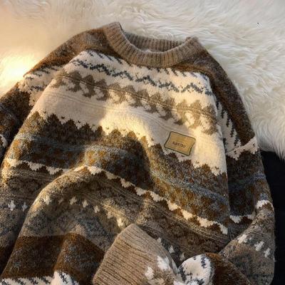 Herren Retro Herbst/Winter Dicker Lässiger Rundhalspullover: Trendy Loose Fit für Teenager und Studenten
