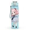 1PC Pink Hair Girl Blue Bubble Pattern 750ml Color Plastic Sports Water Bottle Leakproof Flip Straw Lid Suitable for Sports Office Home Use