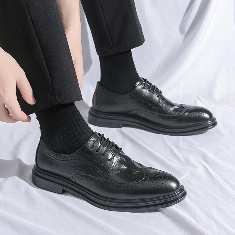Men Dress Brogues Derbys Formal Business Brown Leather Shoes Black Tuxedo Wedding Shoes Plus Size