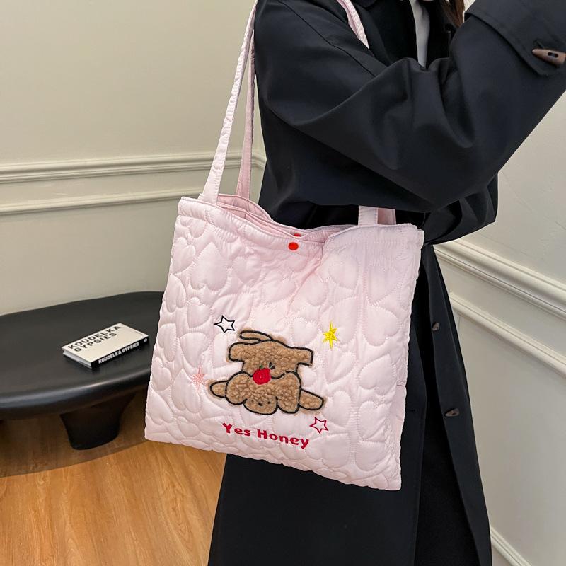 Cute apple puppy cotton bag large capacity double shoulder bag autumn and winter new quilting cotton love tote bag