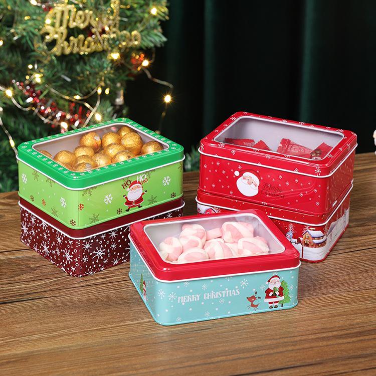 Christmas Rectangular Tin Skylight Box for Candies and Cookies - Children's Decorative Empty Gift Storage Box
