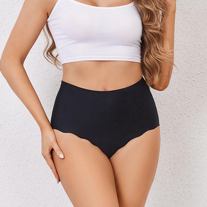 Sexy High-waisted Plus-size Tummy Control Women's Briefs with A Fashion Wavy Lace Trim Seamless Yoga Panties