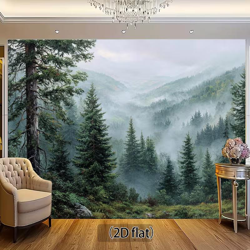 2D Foggy Mountain Pine Trees Backdrop for Landscape and Outdoor Photography