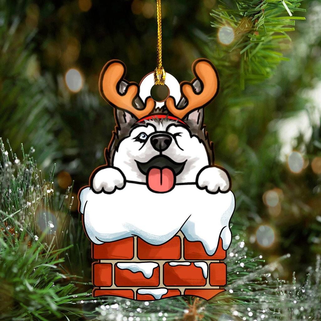 Christmas Dog Ornament Acrylic Christmas Tree Hanging Pendant Sign Statue Decorations 2023 New Year Gift Party Supplies