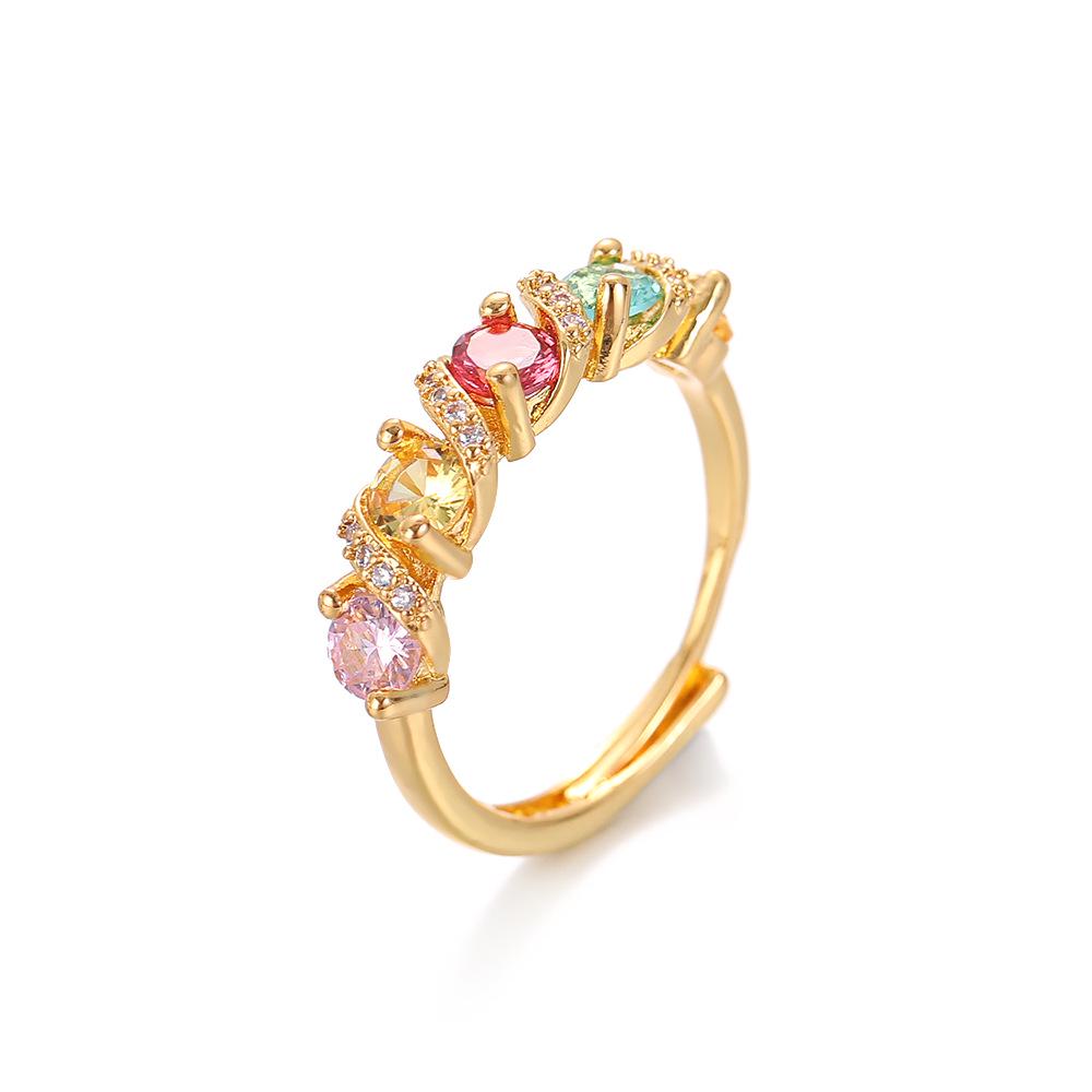 Retro Rainbow Tourmaline Gem & Diamond Full Ring, 18K Plated for Women