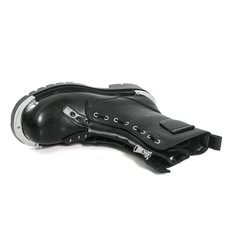 Men Motorcycle Black Thick Sole Height Increase High Boots Street Style Cool Elevator Punk Boots Large Size