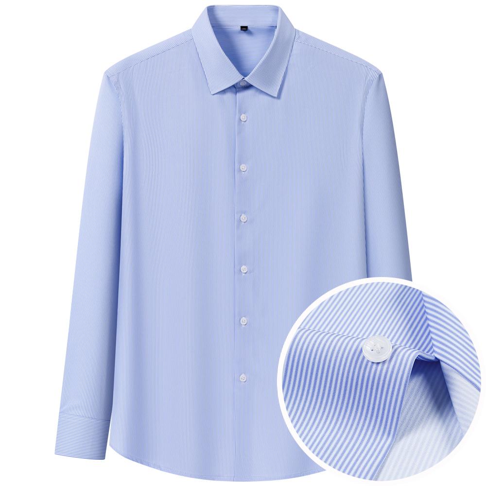 Men's Thin Comfortable Breathable Plaid Striped Dress Shirts, Long Sleeve Spread Collar Business Slight Stretch Button-up Shirt