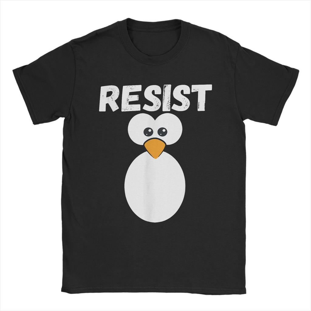 Humorous Funny Penguin Resist Cool T-Shirt Men Crewneck 100% Cotton T Shirt Protest Against Tariffs Short Sleeve Tees Gift merch