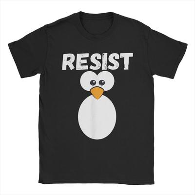 Humorous Funny Penguin Resist Cool T-Shirt Men Crewneck 100% Cotton T Shirt Protest Against Tariffs Short Sleeve Tees Gift Merch