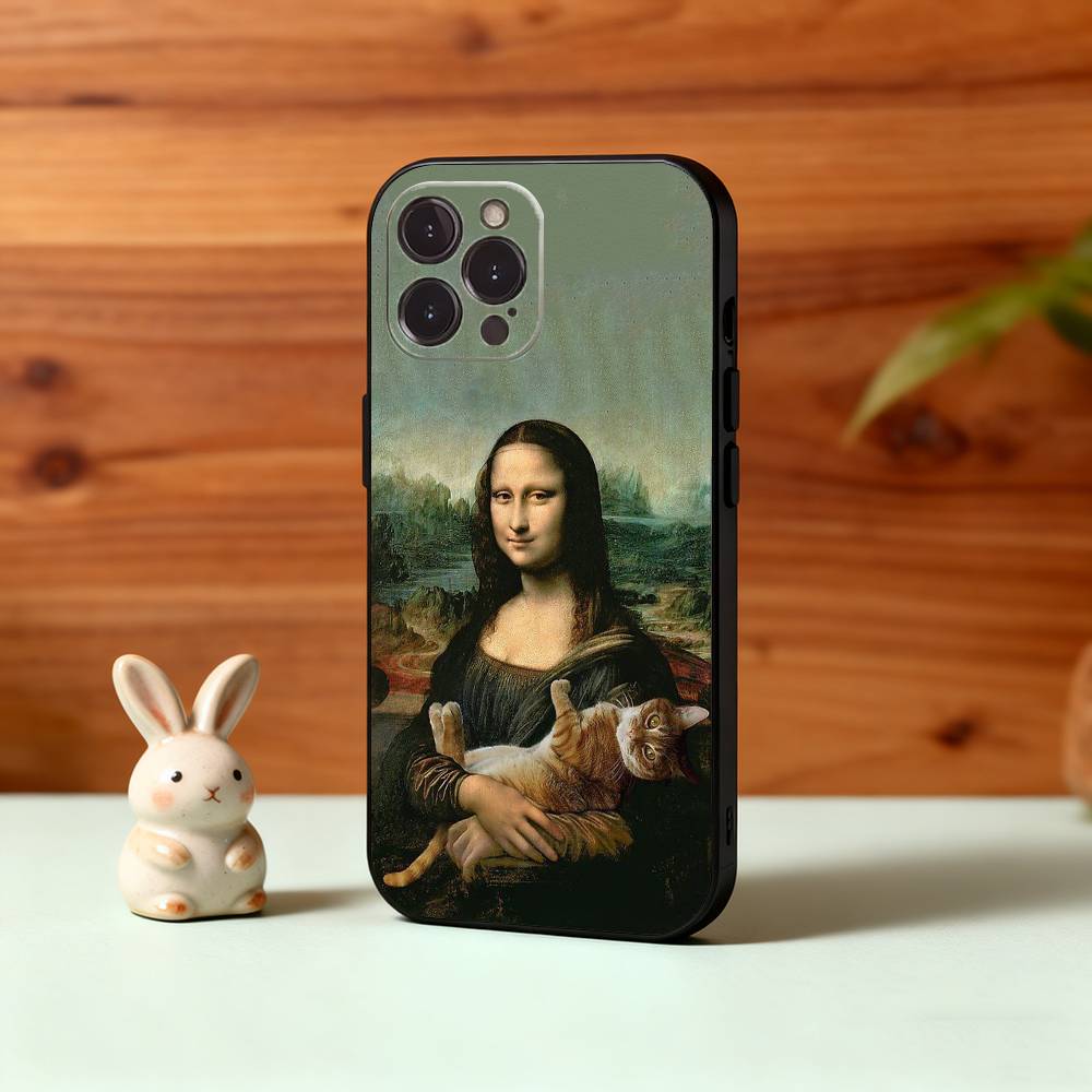 M-Mona L-Lisa Art Phone Case For iPhone17,16,15,14,13,12Plus,Pro Max,XS,5G Soft Silicone Black Cover