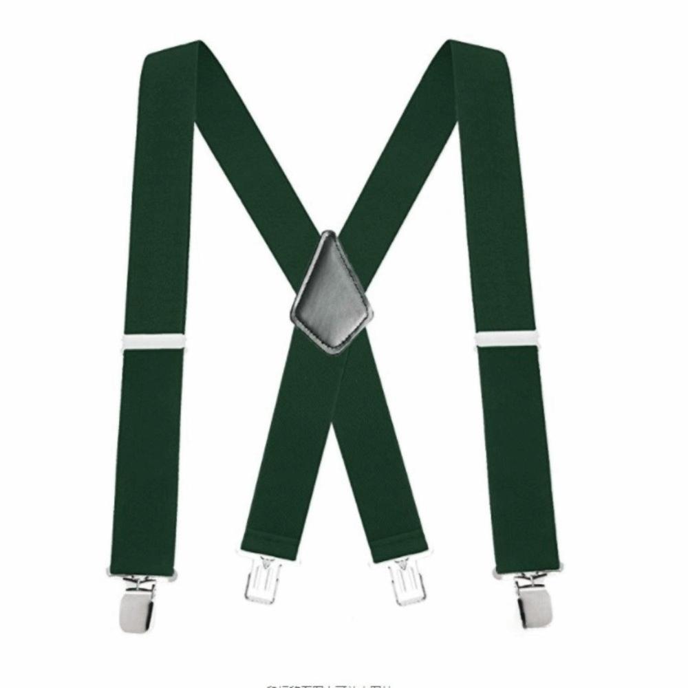 

Solid Color Work Suspenders Heavy Duty Elastic Pants Braces Retro X-Type Suspenders Business зелений