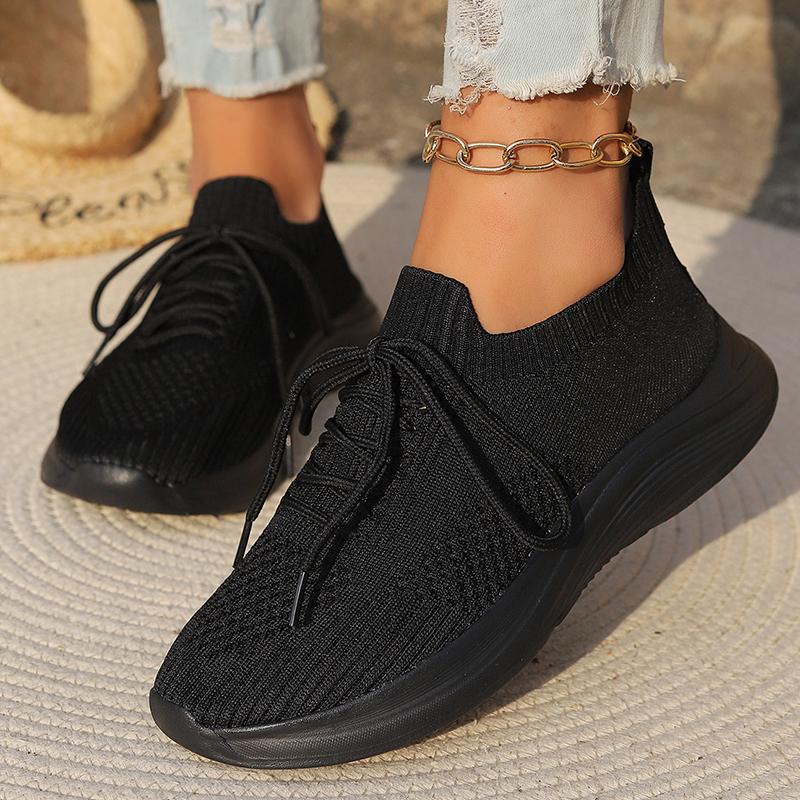 Fashion Solid Color Women's Knitted Sneakers 2025 Plus Size 36-43 Breathable Mesh Flats Woman Slip On Light Weight Walking Sports Shoes