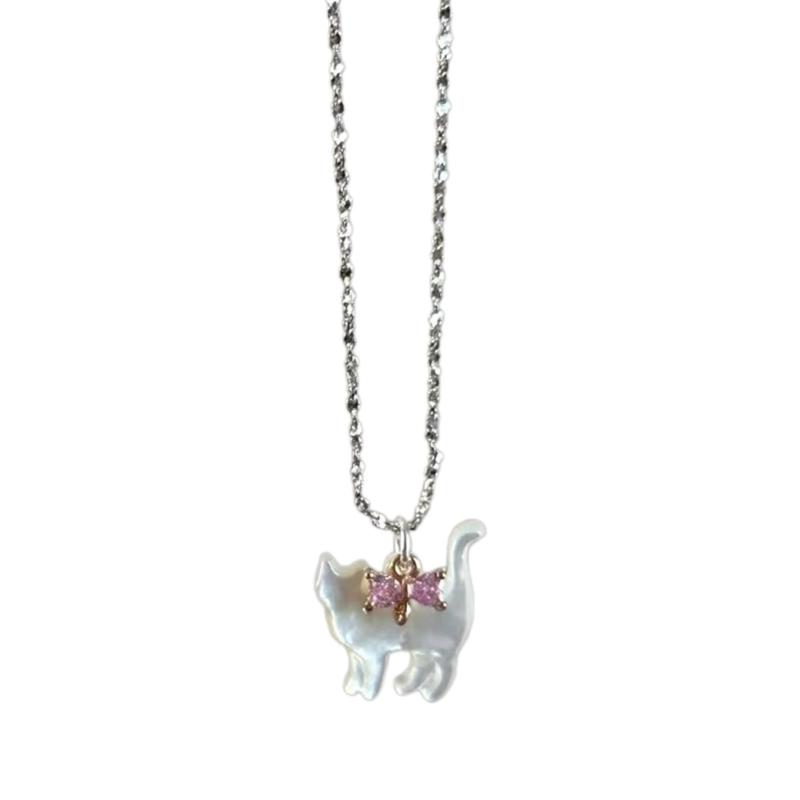 Zircon Bow Cat Pendant Necklace Adjustable Length Clavicle Chains Fashionable Animal Collarbone Chain Jewelry for Women